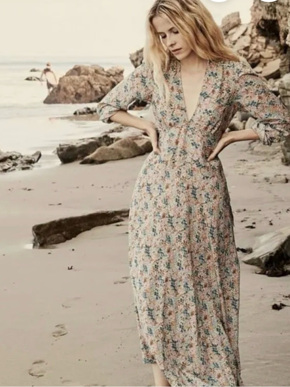 Doen Pink Multi Floral Long-Sleeve V-Neck Maxi Dress - Picture 4 of 6